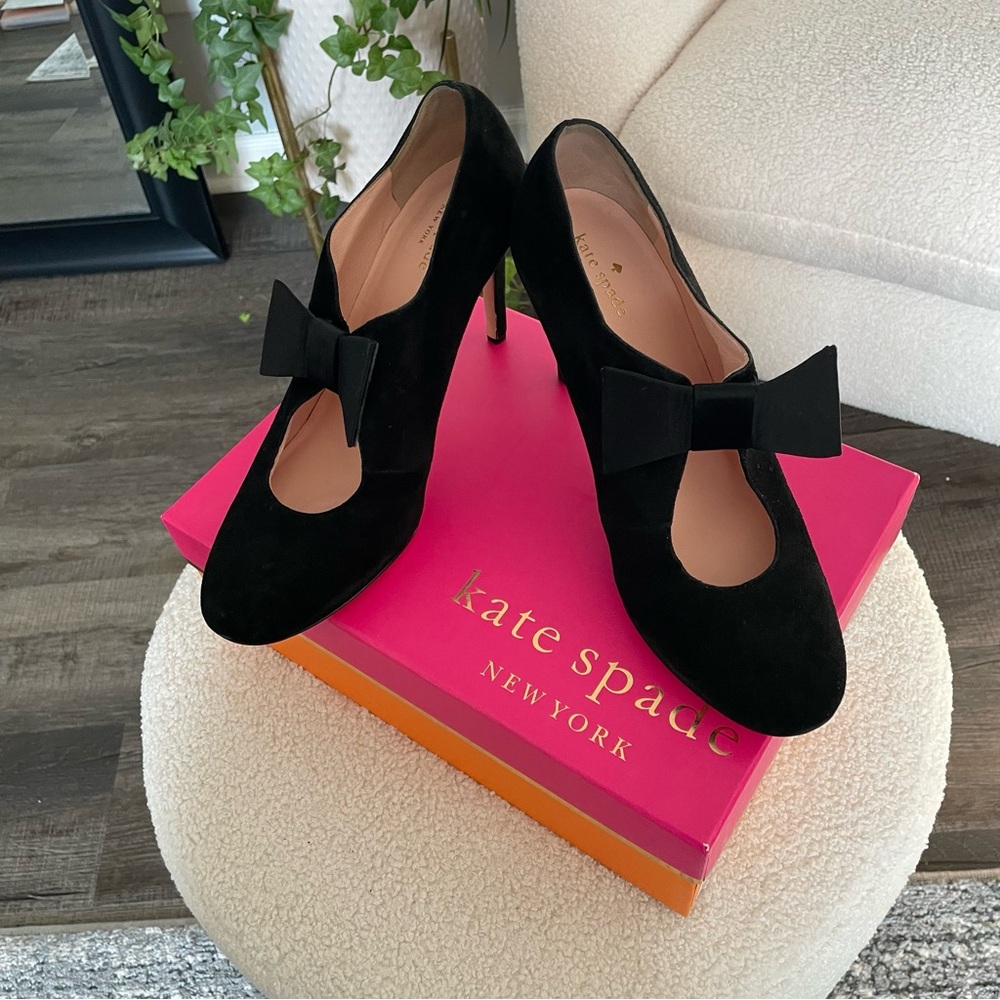 kate spade Black Suede Heels with Bow